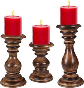 Juego de 3 Portavelas de Madera Estilo Rústico, Color Blanco Lavado, para Centros de Mesa, Repisa, Hogar - Product Image 2