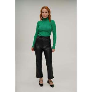 Lustrin Women's Ribbed Turtleneck Knit <b>Pullover</b> <b>Sweater</b> with Fine Detail in Benetton Green Color - Product Image 2