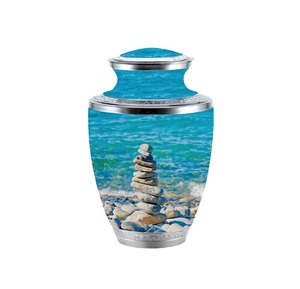 Urna de cremación de aluminio de alta calidad para cenizas humanas urnas de recuerdo Seashore Stone Theme Impreso - Product Image 5
