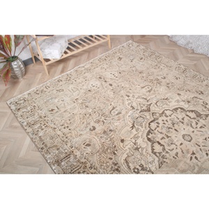 6.7x10.3 ft Vintage Rug, <b>Brown</b> Striped Turkish Rug <b>Wool</b> - Product Image 4