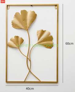 Golden Leaves Excellent Quality Metal Wall Decor Art Wall Mounted 3D Sculpture Home Interior Decoration <b>Framed</b> Wall Arts - Product Image 1