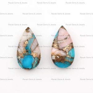 Naturel Lisse Rose Opale Cuivre Kingman Turquoise 11x20mm Poire Goutte Forme Briolette Lâche Calibré Pierres Précieuses pour la Fabrication de Bijoux - Product Image 2