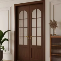Portes intérieures en verre à double arche de style français en bois massif de haute qualité européenne, isolation acoustique, design moderne, salon
