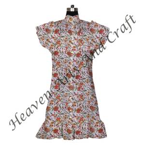 Beautiful Handmade Women's Cotton <b>Dress</b> Lightweight Block Print Indian Tunics Stylish <b>Loose</b> Silhouette Casual For <b>Summer</b> Natural - Product Image 6