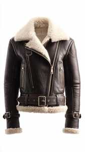 Chaqueta de Cuero para Hombre con Cuello de Piel Sintética, Cierre de Cremallera, Estilo Motero de Invierno - Product Image 1