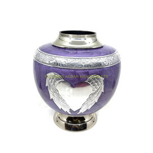 Urna de cremación de aluminio mate púrpura moderna, bandas grabadas, alas de corazón, cenizas humanas ecológicas para adultos, recuerdo funerario conmemorativo - Product Image 5