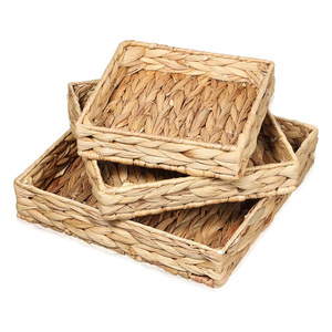 Ensemble de plateaux en jacinthe d'eau tressée pour servir et ranger, plateau en osier de la meilleure qualité, prix le plus bas - Product Image 6