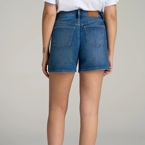 Pantalones cortos de mezclilla ajustados lavados en azul para mujer con etiqueta privada de calidad superior a la moda a precio barato con servicio OEM - Product Image 3