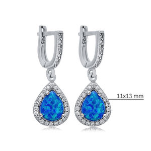 Poire Cut Bleu Opale Pierre CZ Conception En Gros À La Main Turc 925 En Argent Sterling Boucles D'oreilles pour Les Femmes - Product Image 2