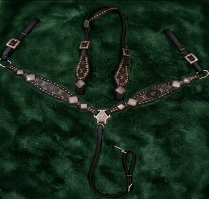 Horse <b>leather</b> breast collar western tack chest <b>harness</b> turquoise concho bead stud adjustable strap riding halter set - Product Image 1