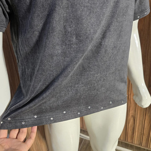 OEM Custom Screen Printed Oversize <b>Acid</b> Wash T Shirt Rhinestone Men's Vintage Washed 100% Cotton <b>Drop</b> Shoulder T Shirt - Product Image 4