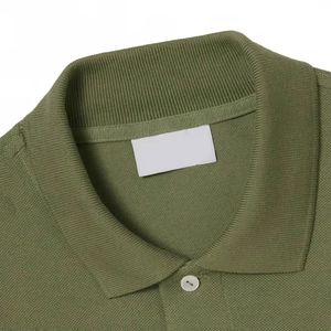Polo de Piqué de Algodón Verde Oliva para Hombre, Manga Corta, Casual, Color Sólido, Tejido Antiarrugas, Corte Regular - Product Image 2