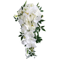 Bouquet de fleurs artificielles haut de gamme en soie blanche effet cascade pour décoration de mariée - Vente en gros