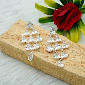 ต่างหูเม็ดกลมเงินแท้925ชิ้นทำด้วยมือพลอยเพทายและอัญมณี CZ ของขวัญที่สมบูรณ์แบบสำหรับ Her-E0028-GS - Product Image 1