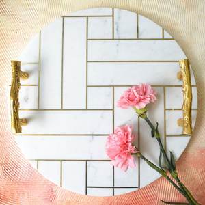 Bandeja de Metal de diseño atractivo Rectangular de latón AK con mango de diseño de hoja en oro acabado antiguo para vajilla/utensilios de cocina - Product Image 6