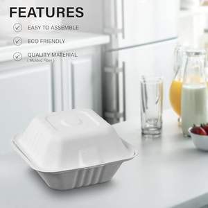 9x6 Inches 900 ML Eco-Friendly Sugarcane Bagasse Disposable Food Container Biodegradable Lid for Dinner Restaurant Cake <b>Weddings</b> - Product Image 5
