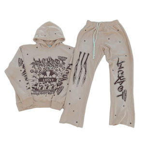 Conjunto de Sudadera con Capucha y Pantalones de Chándal de Invierno Transpirables de Alta Calidad con Logotipo Personalizado, Estilo Urbano, Forro Polar Grueso, Lavado Ácido Vintage - Product Image 1