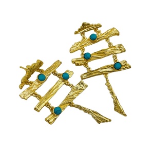 <b>Gold</b> Plated Drop and <b>Dangle</b> Turquoise Gemstone Texture Stylish <b>Earring</b> Hoop <b>Earring</b> Manufacturer Brass Fashion <b>Earring</b> - Product Image 3