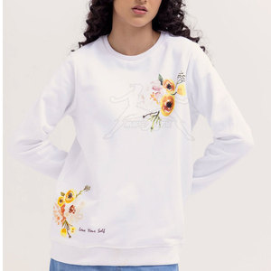 Sweat-shirt de qualité supérieure à texture lisse et à coupe décontractée en coton mélangé léger avec col rond - Product Image 2