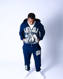 Y2K ชุดเสื้อฮู้ดและกางเกงซับเหงื่อของผู้ชายชุดวอร์มแนวสตรีทผ้าซีดจาง - Product Image 3