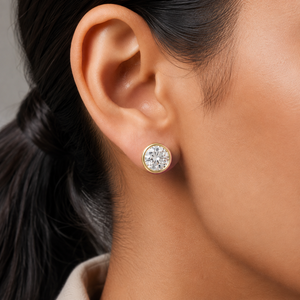 Cut Lab Grown Diamond Brilliant Cut <b>Earrings</b> 14K 18K Solid Gold Rhodium Plated Push Back <b>Stud</b> DEF VVS Classic Bezel <b>Set</b> Bridal - Product Image 2