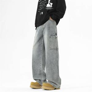 Pantalones vaqueros elásticos para hombre personalizados High Street Hip Hop Estilo vintage Cremallera Fly Dark Proveedor directo Ropa de calle 3D - Product Image 2