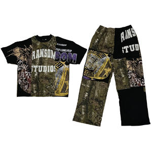 Ensemble deux pièces streetwear patchwork personnalisé (t-shirt et pantalon) - Product Image 1