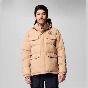 Men's High Quality <b>Denim</b> Puffer <b>Jacket</b> Vintage Style Hooded Collar Front Embroidered Logo Solid Pattern Winter Closure Zipper - Product Image 1