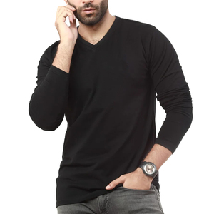 Camiseta informal de manga larga para hombre, camisa básica de color negro con cuello de pico, a la moda, en todos los colores y tamaños - Product Image 4