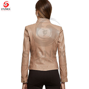 แจ็กเก็ตหนังสีน้ำตาลคุณภาพสูงสำหรับผู้หญิงแจ็กเก็ตหนังแกะแท้มีสไตล์/หนังสำหรับผู้หญิง - Product Image 3