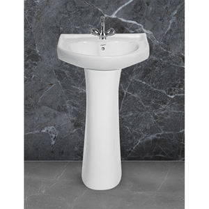 Nueva llegada en stock del último diseño, artículos sanitarios de cerámica blanca, lavabo de mano de un solo orificio Con pedestal para Baño - Product Image 1