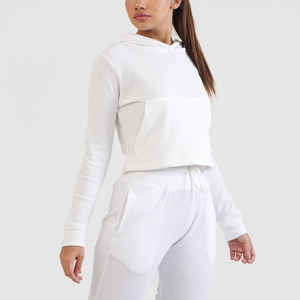 Salva Impex Venta al por mayor Nuevo estilo Sudadera con capucha recortada Cómodo Blanco Color sólido Manga larga Dobladillo acanalado Puños Tallas grandes Transpirable - Product Image 6