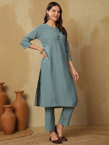 Kurta de seda pura regular para mujer con pantalones y con Dupatta, producto a granel, uso diario personalizado para mujer - Product Image 3