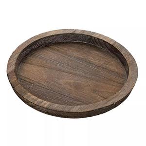 Plateau de service rond en bois Assiette décorative de style rustique Plateau ottoman en grain de bois naturel Plateau en bois naturel Forme unique - Product Image 3
