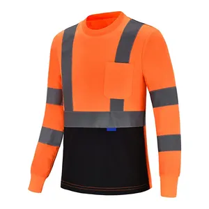 Yüksek görünürlük Hi Vis uzun kollu T Shirt güvenlik T Shirt yansıtıcı kaliteli erkek yüksek görünürlük uzun kollu