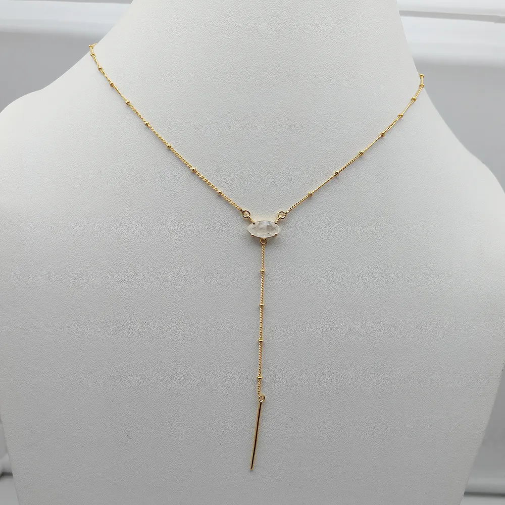 Dainty Rainbow moonstone marquise 925 silver long lasting gold plated 18inch chain necklace minimalist natural gemstone necklace