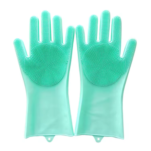 Guantes de silicona de grado alimenticio para lavar platos con cepillo incorporado – Guantes de limpieza reutilizables resistentes al calor para platos - Product Image 1
