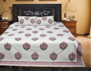 Sábana de cama 100% algodón bloque de mano impreso conjunto 90*108 tamaño con diseño Floral rojo fundas de almohada accesorios de moda - Product Image 3
