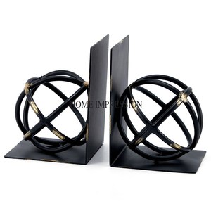 <b>Black</b> Color High Standard Quality <b>Metal</b> Powder Coated Base Stand With World Round Globes Designer Bookends Supplies From India - Product Image 2