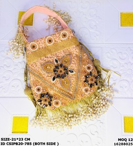 Sac à main en velours pour mariée, perlage, motif uni, capacité de 1 à 1,9 L, fermeture à cordon, sangle à anneau, sac de soirée élégant, coton - Product Image 2