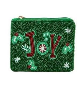 Porte-monnaie miniature de luxe élégant et raffiné en perles de verre faites à la main, brodé thème Père Noël, forme carrée, avec fermeture éclair - Product Image 4