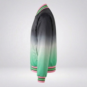 เสื้อแจ็คเก็ตวาร์ซิตี้ไล่เฉดสีสำหรับชมรมนักเรียน แบบยูนิเซ็กส์ สไตล์ลำลอง ทรงบอมเบอร์ มีฮู้ด สีชมพูเขียว ติดกระดุมด้านหน้า ทรงปกติ เหมาะสำหรับใส่ในฤดูหนาว - Product Image 3