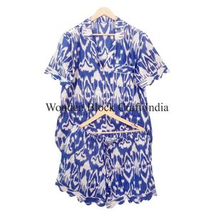 Conjunto de Pijama Kangura de Algodón Puro Hecho a Mano en India, Estampado a Mano, Estilo Vintage, Ropa de Dormir Corta para Otoño, Verano y Primavera - Product Image 5