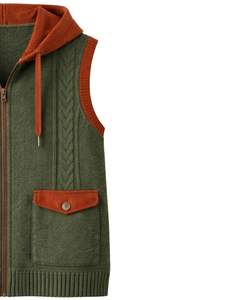 Gilet sans manches en tricot personnalisé pour homme, vert olive avec capuche, mélange de laine et d'acrylique, fermeture éclair intégrale, veste décontractée d'hiver - Product Image 4