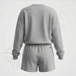 Conjunto Deportivo para Mujer, Estilo Moderno, Lona Sólida 100% Algodón, Sudadera con Capucha de Manga Larga Informal, Pantalones Cortos, Color Personalizado de Moda - Product Image 2