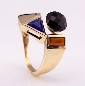 Bague ajustable en argent 925 plaqué or 14 carats 18 carats avec Lapis naturel oeil de tigre Onyx bijoux de mode pour femmes pour les fêtes - Product Image 1