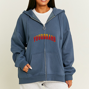 Sudadera con capucha y cremallera para mujer, de alta calidad, la más vendida, talla grande, holgada, al por mayor, con logotipo bordado personalizado, manga larga, informal - Product Image 1