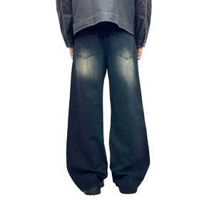 Customizable <b>Men's</b> <b>Wide</b> <b>Leg</b> Mid Waist Denim <b>Jeans</b> Button Detail Quick Dry Breathable Fabric Distressed Stone Wash Sun Fade - Product Image 4