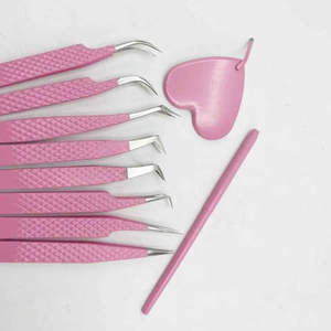 Ensemble de pinces à épiler professionnelles pour extensions de cils rose bébé, en acier inoxydable, anti-magnétique, poignée confortable, 10 mm, volume, isolation des cils - Product Image 2