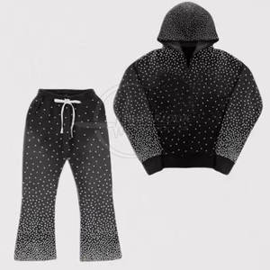 Chándal de diamantes de imitación con lavado ácido a la moda para hombre a precio de fábrica chándal de estilo único con logotipo personalizado de talla grande patrón sólido - Product Image 4